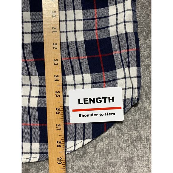 JACHS Girlfriend Button Up Top Women Size XXL Navy Red Plaid Cap Sleeve Pockets - Picture 10 of 11
